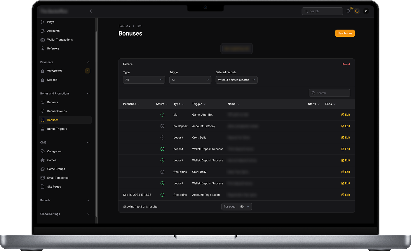 Casino Bonuse Editor